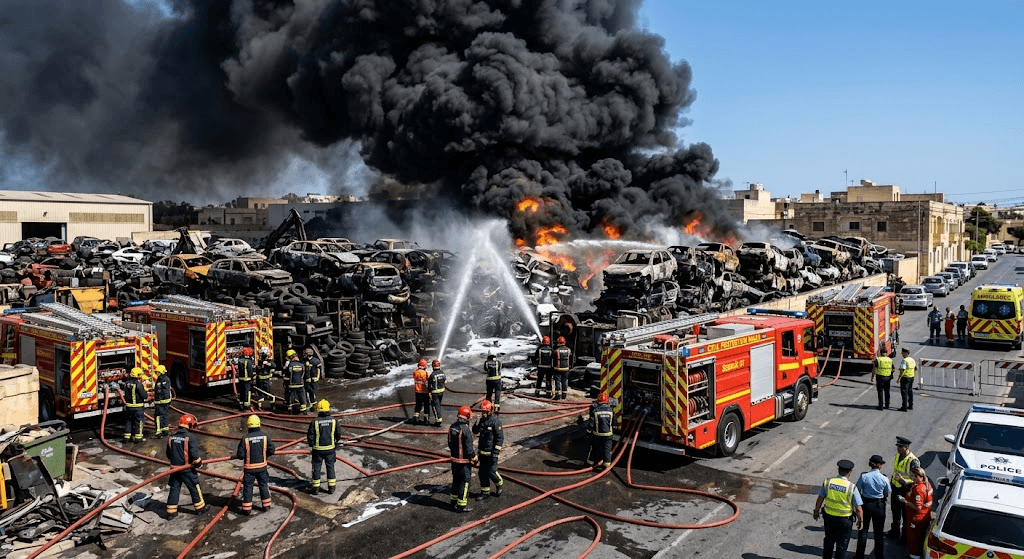 Industrial Inferno: Emergency Crews Battle Huge Blaze in Żebbuġ Industrial Zone Industrial Inferno: Emergency Crews Battle Huge Blaze in Żebbuġ Industrial Zone