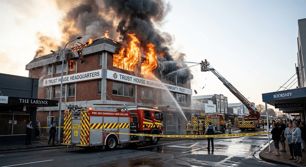 Major Fire Breaks Out at Trust House Headquarters in Masterton Major Fire Breaks Out at Trust House Headquarters in Masterton