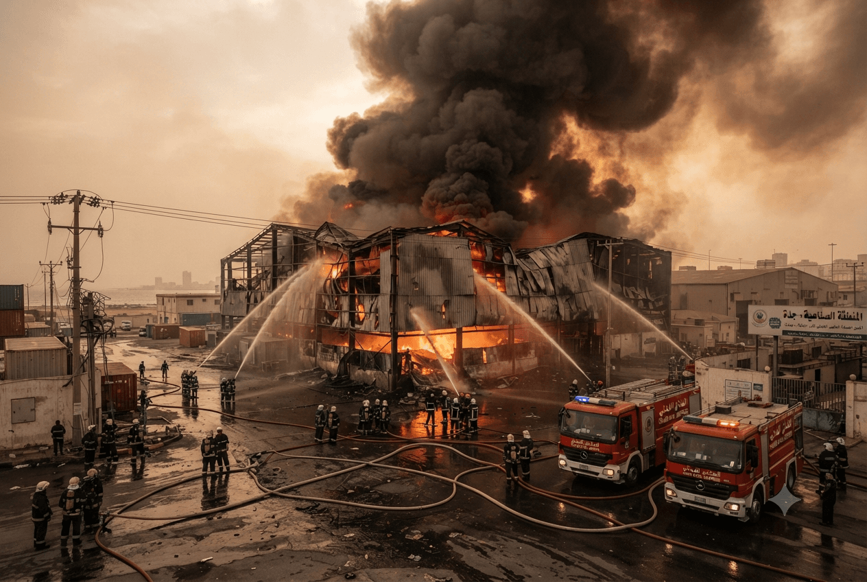 Industrial Facility Disasters Strike: Industrial Warehouse Fire in Jeddah Resulting from Electrical Failure Leaves One Worker Dead Industrial Facility Disasters Strike: Industrial Warehouse Fire in Jeddah Resulting from Electrical Failure Leaves One Worker Dead