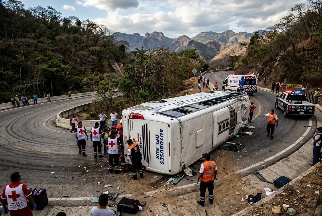 Oaxaca Bus Crash Kills Two Passengers, Leaves Fifteen Injured On Dangerous Mountain Curve Oaxaca Bus Crash Kills Two Passengers, Leaves Fifteen Injured On Dangerous Mountain Curve