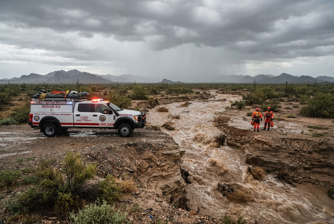 Flash Flood Emergency: Vehicle Swept Away By Rushing Wash Waters Causing Two Deaths Arizona Flash Flood Emergency: Vehicle Swept Away By Rushing Wash Waters Causing Two Deaths Arizona