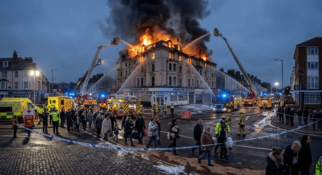 Dozens Evacuated After Devastating Fire Rips Through Folkestone Hotel Dozens Evacuated After Devastating Fire Rips Through Folkestone Hotel