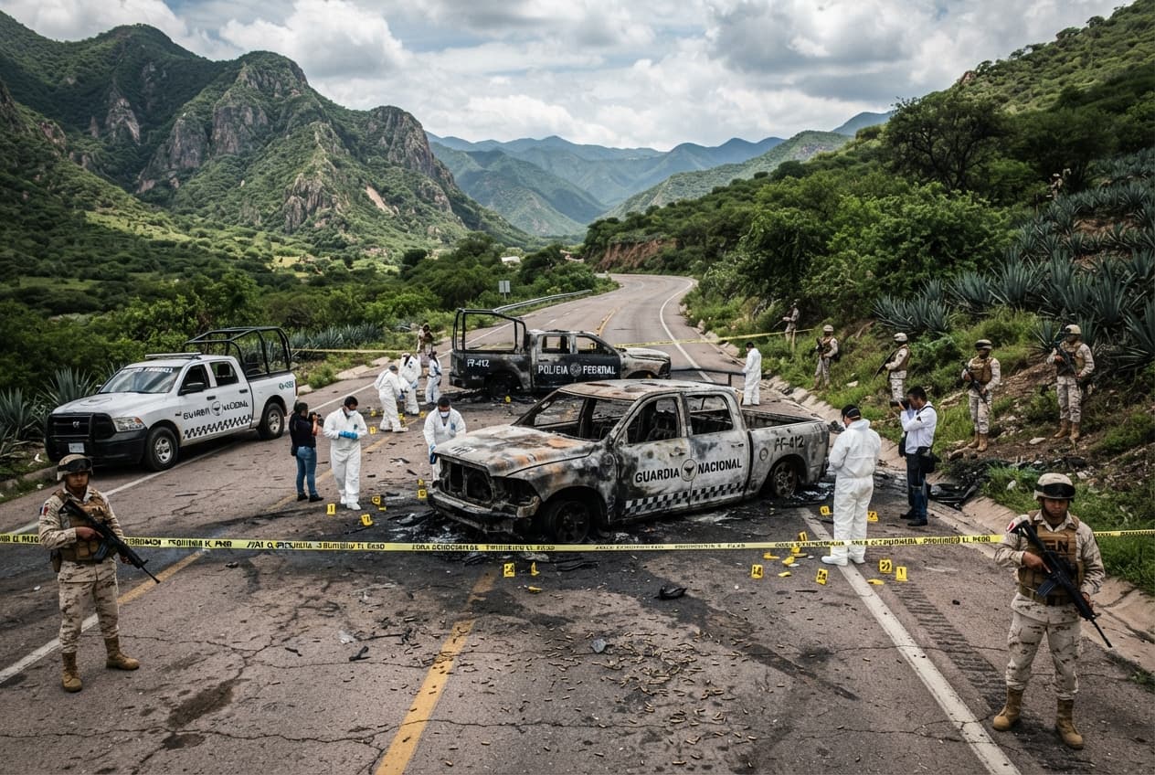Highway Ambush, Jalisco: Cartel Gunmen Attack State Police Convoy, Leaving Two Officers Dead Today Highway Ambush, Jalisco: Cartel Gunmen Attack State Police Convoy, Leaving Two Officers Dead Today