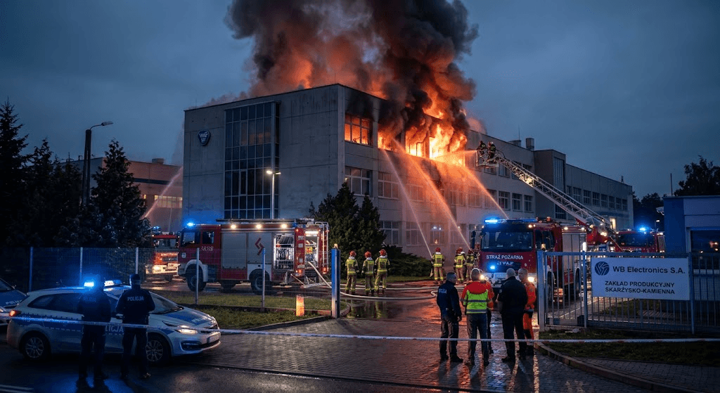 Overnight Blaze Ignites at WB Electronics Defense Facility in Poland Overnight Blaze Ignites at WB Electronics Defense Facility in Poland
