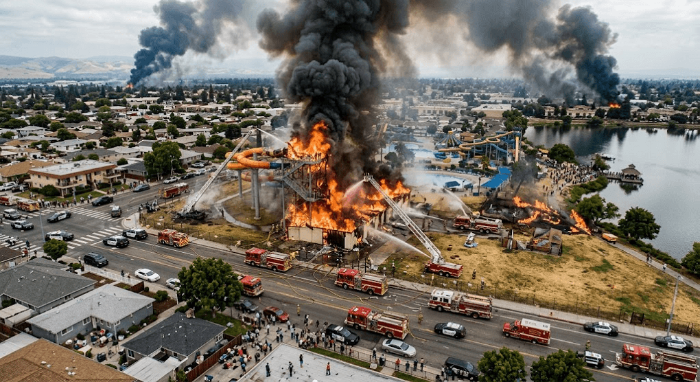 Massive Blaze Engulfs CaliBunga Water Park in San Jose, Sending Plumes Over Bay Area Massive Blaze Engulfs CaliBunga Water Park in San Jose, Sending Plumes Over Bay Area