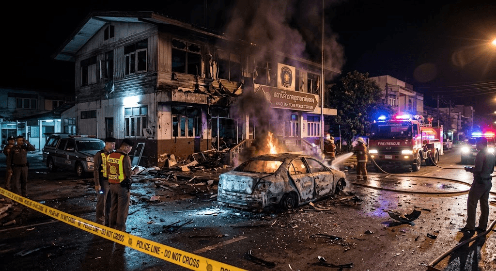 Narrow Escape: Car Bomb Explodes Outside Narathiwat Police Station Narrow Escape: Car Bomb Explodes Outside Narathiwat Police Station