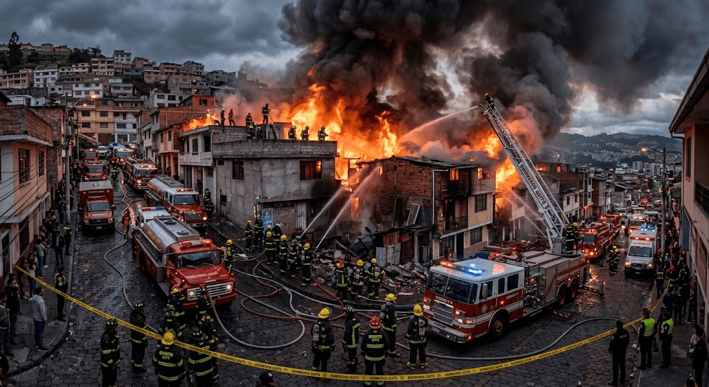 Inferno in Quito: Nearly 60 Firefighters and 14 Engines Battle Massive Blaze in Densely Populated Neighborhoods Inferno in Quito: Nearly 60 Firefighters and 14 Engines Battle Massive Blaze in Densely Populated Neighborhoods