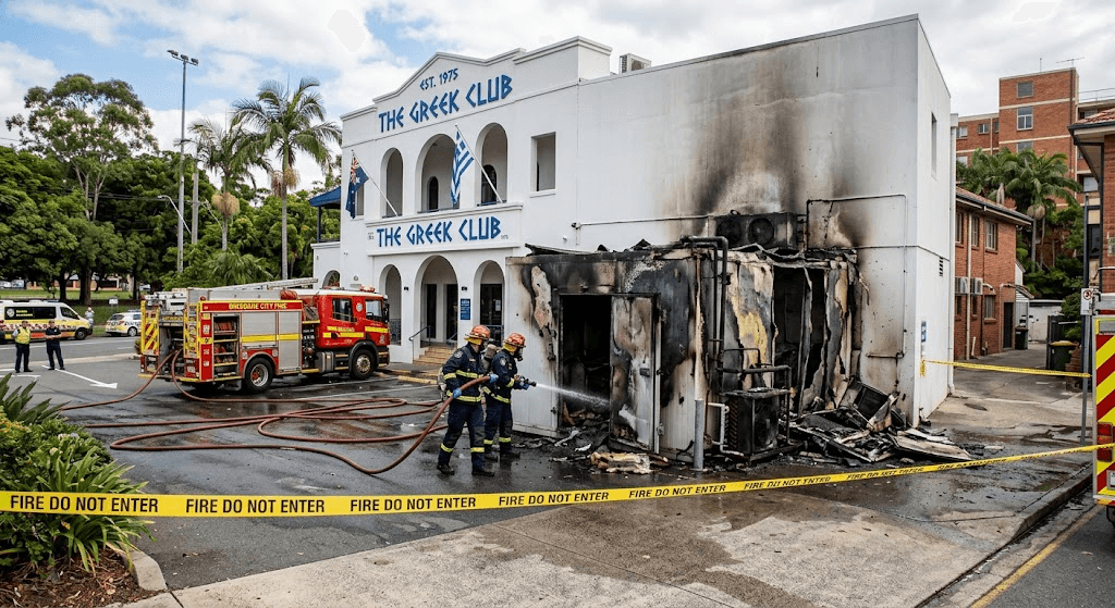 Blaze at Brisbane’s Greek Club: Fire Breaks Out in External Cold Room Blaze at Brisbane’s Greek Club: Fire Breaks Out in External Cold Room