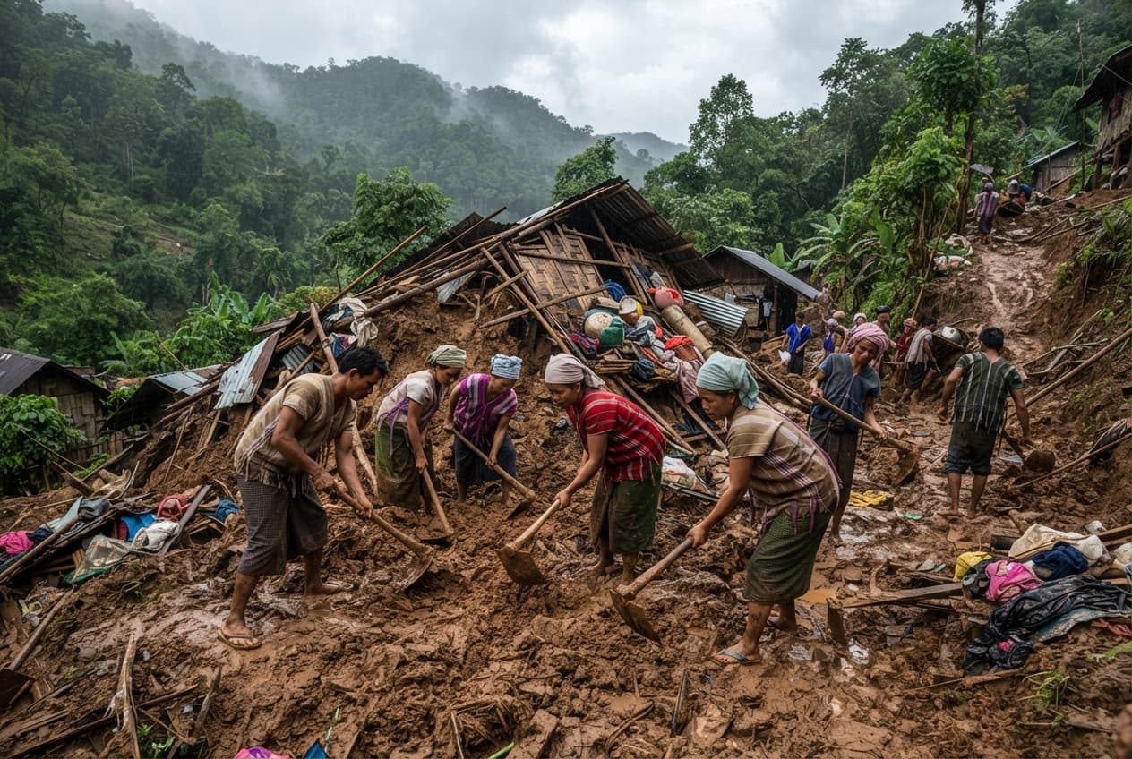 Myanmar Village Disaster: Monsoon Landslide Obliterates House in Kayin State Claiming Three Lives Myanmar Village Disaster: Monsoon Landslide Obliterates House in Kayin State Claiming Three Lives