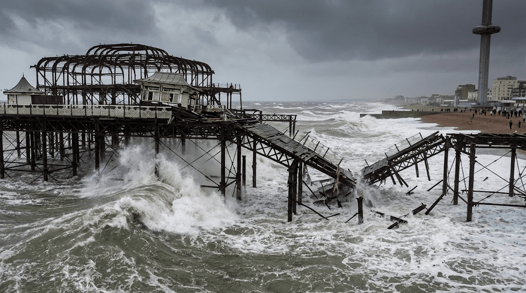 Tragedy at Brighton: Historic West Pier Collapses as Storm Austern Batters UK Coast Tragedy at Brighton: Historic West Pier Collapses as Storm Austern Batters UK Coast