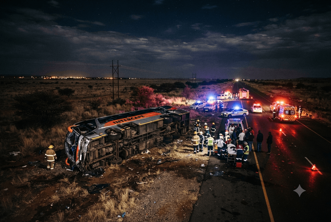 South Africa Bus Tragedy: Overturned Passenger Vehicle on Highway Claims Eleven Lives Overnight South Africa Bus Tragedy: Overturned Passenger Vehicle on Highway Claims Eleven Lives Overnight