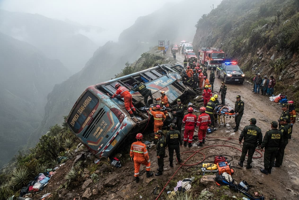 Highway Tragedy in Bolivia: Five Dead as Passenger Bus Overturns on Copacabana Route Highway Tragedy in Bolivia: Five Dead as Passenger Bus Overturns on Copacabana Route
