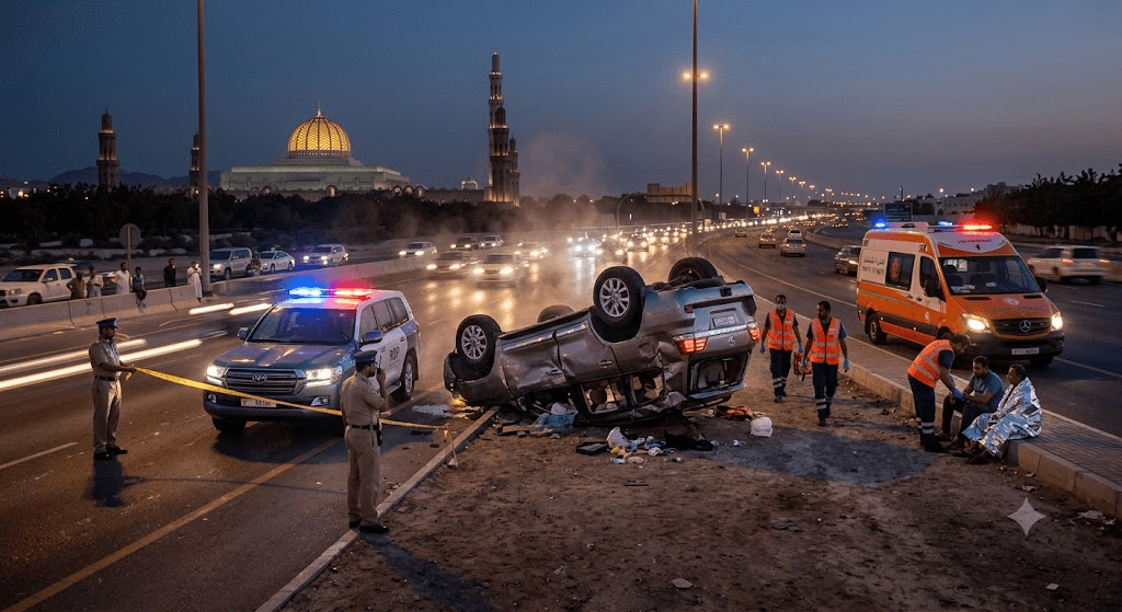 Tragedy in Oman: Vehicle Rollover Near Sultan Qaboos Grand Mosque Leaves One Dead, Four Injured Tragedy in Oman: Vehicle Rollover Near Sultan Qaboos Grand Mosque Leaves One Dead, Four Injured