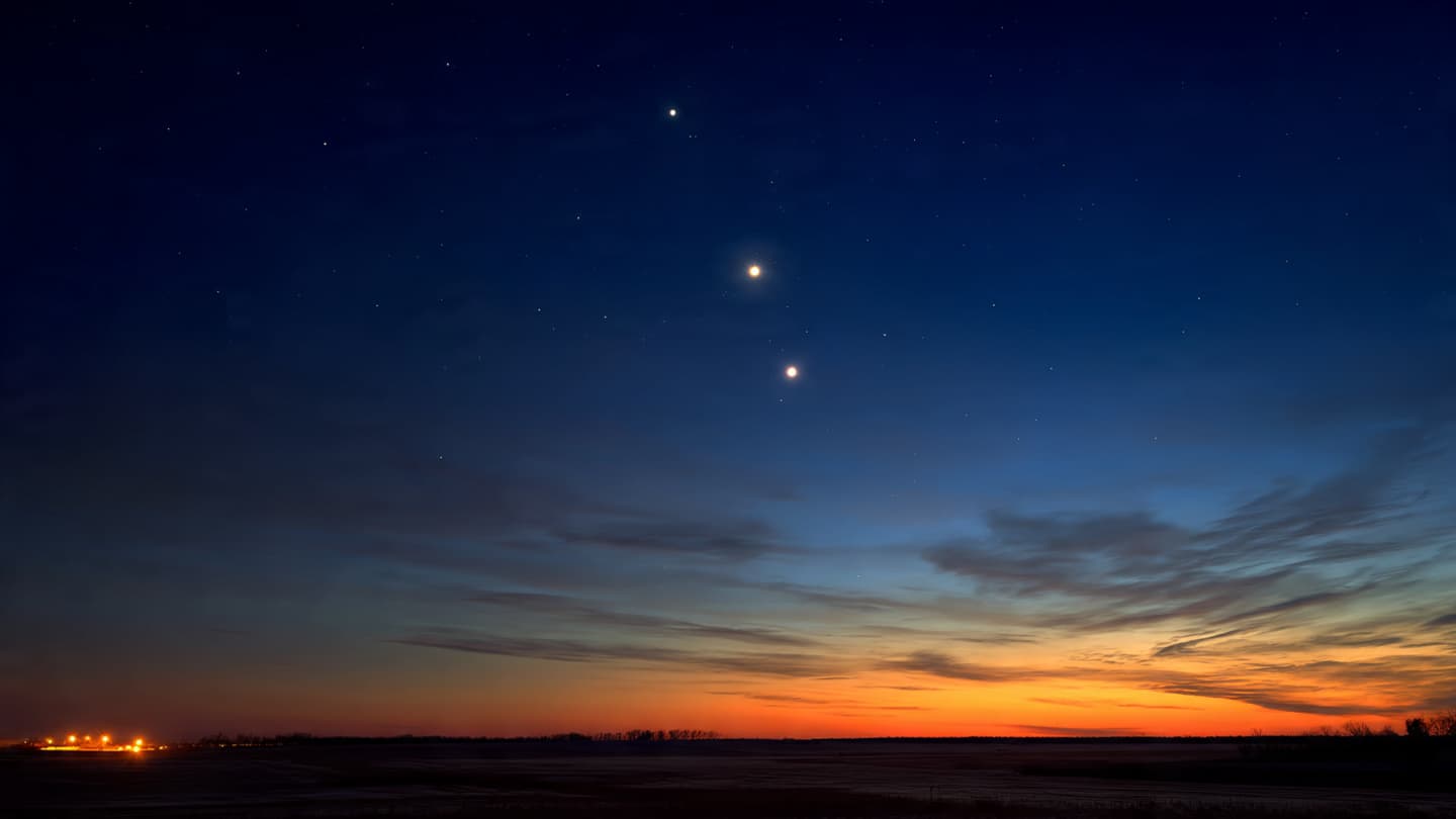 Three Worlds Gather Briefly Above the Evening Horizon Three Worlds Gather Briefly Above the Evening Horizon