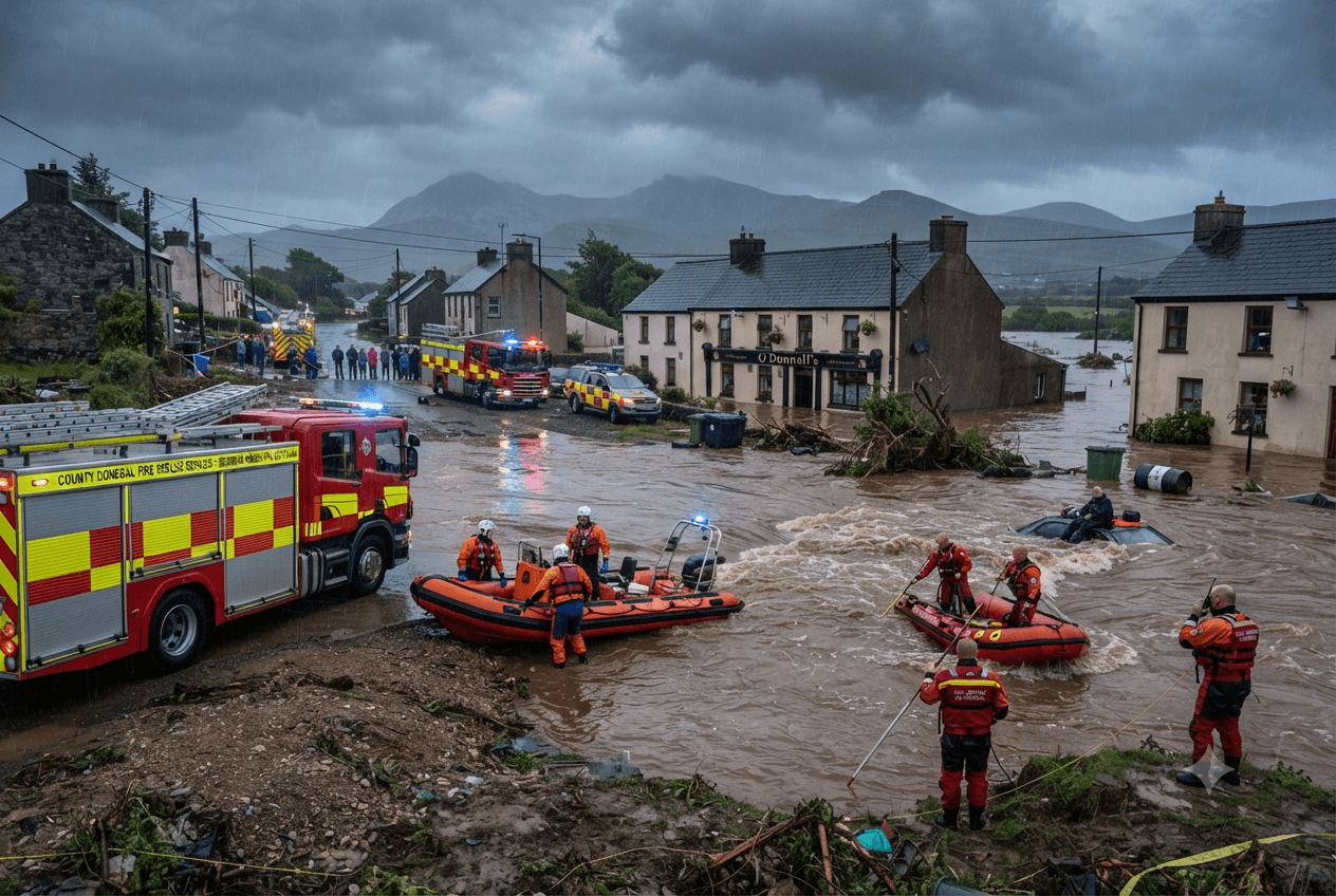 Donegal Flash Flood: Raging Torrent Sweeps Away Vehicle, Resulting in One Fatality in Ireland Donegal Flash Flood: Raging Torrent Sweeps Away Vehicle, Resulting in One Fatality in Ireland
