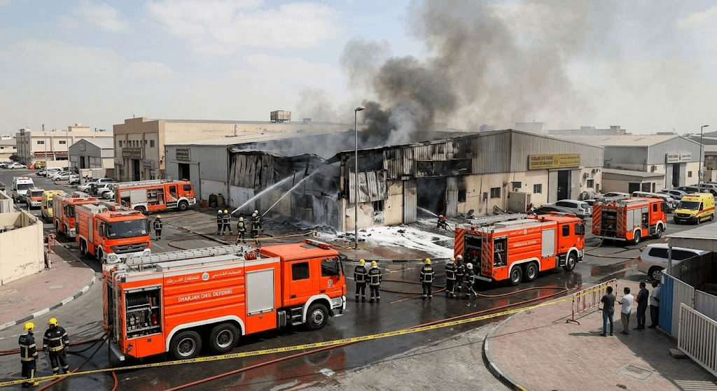 Blaze Sweeps Sharjah Industrial Area 5: Firefighters Extinguish Flame with No Injuries Blaze Sweeps Sharjah Industrial Area 5: Firefighters Extinguish Flame with No Injuries
