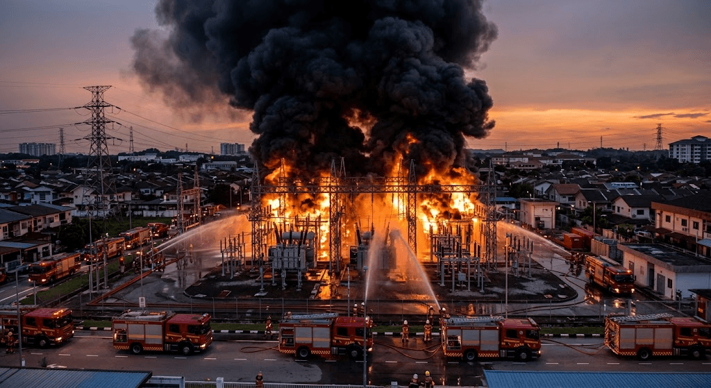 Massive Substation Fire Plunges Parts of Johor Bahru Into Darkness Massive Substation Fire Plunges Parts of Johor Bahru Into Darkness