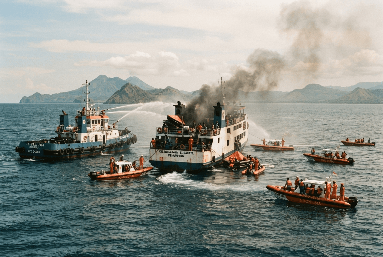 Java Sea Ferry Tragedy: Engine Room Fire Kills Five and Prompts Massive Search Operation Java Sea Ferry Tragedy: Engine Room Fire Kills Five and Prompts Massive Search Operation