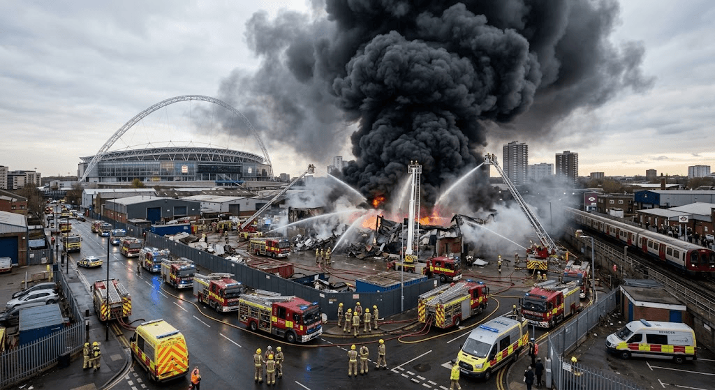 Huge Fire Near Wembley Stadium Sends Massive Smoke Plume Across London Huge Fire Near Wembley Stadium Sends Massive Smoke Plume Across London