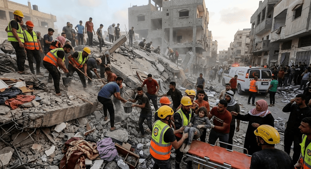 Devastating Strike in Gaza: Residential Building Collapses, Leaving 11 Dead and 70 Missing Devastating Strike in Gaza: Residential Building Collapses, Leaving 11 Dead and 70 Missing