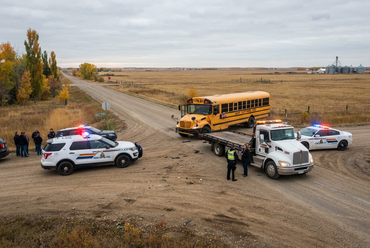 School Bus Collision West of Edmonton Leaves Passenger Car Driver Dead After Intersection Failure School Bus Collision West of Edmonton Leaves Passenger Car Driver Dead After Intersection Failure