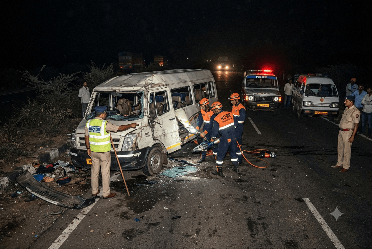 Transport Collision: Four Pilgrims Dead After High-Speed Crash on Regional Highway in Northern India Transport Collision: Four Pilgrims Dead After High-Speed Crash on Regional Highway in Northern India