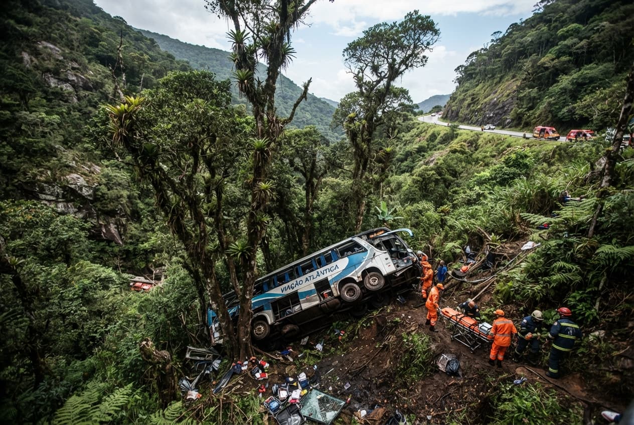 Mountainous Road Carnage in Brazil: Passenger Bus Overturns North of Rio, Killing Eight Mountainous Road Carnage in Brazil: Passenger Bus Overturns North of Rio, Killing Eight