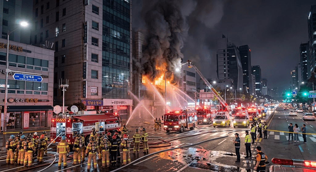 19 Injured as Twin Building Fires Blaze Through Seoul’s Gangnam District 19 Injured as Twin Building Fires Blaze Through Seoul’s Gangnam District