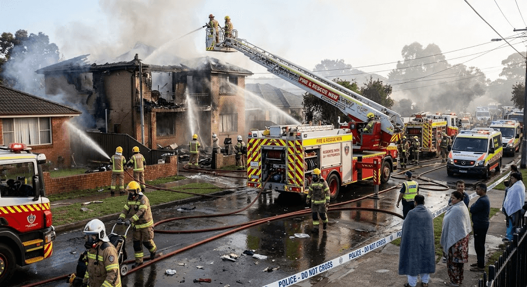 Massive House Fire Destroys Western Sydney Homes as 35+ Firefighters Surge to Regents Park Massive House Fire Destroys Western Sydney Homes as 35+ Firefighters Surge to Regents Park