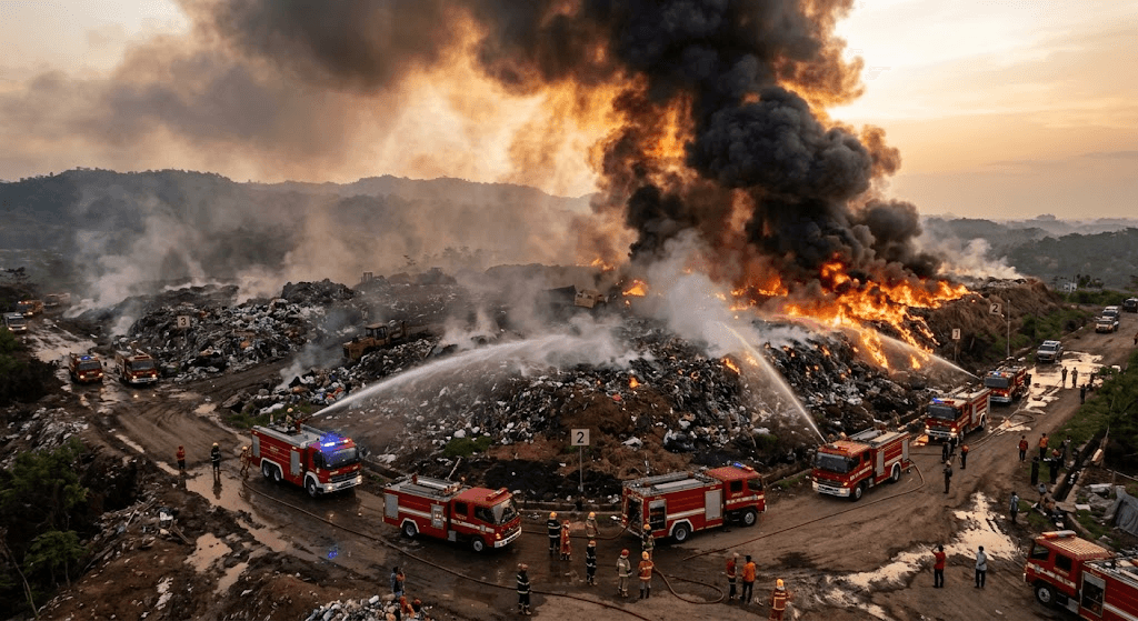 Inferno at Jatibarang: Massive Landfill Fire Spreads Across 3 Zones in Semarang Inferno at Jatibarang: Massive Landfill Fire Spreads Across 3 Zones in Semarang