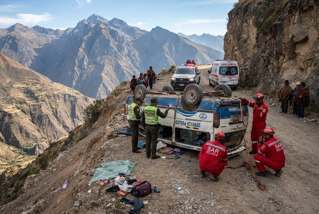 Microbus Overturns in Bolivia: Nine Dead and Fifteen Hospitalized on Steep Mountain Pass Microbus Overturns in Bolivia: Nine Dead and Fifteen Hospitalized on Steep Mountain Pass