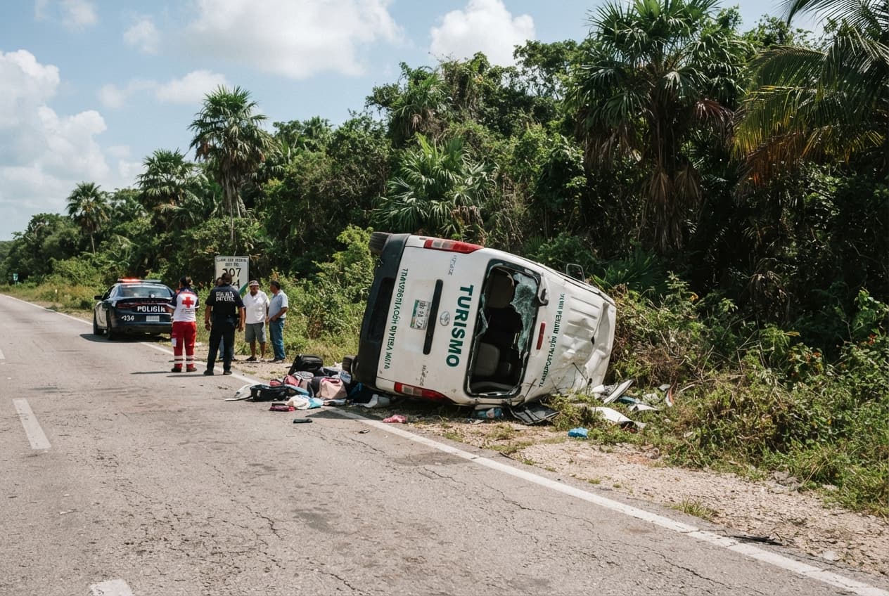 Mexico Highway Tragedy: Four Foreign Tourists Killed After Transport Van Flips on Quintana Roo Road Mexico Highway Tragedy: Four Foreign Tourists Killed After Transport Van Flips on Quintana Roo Road