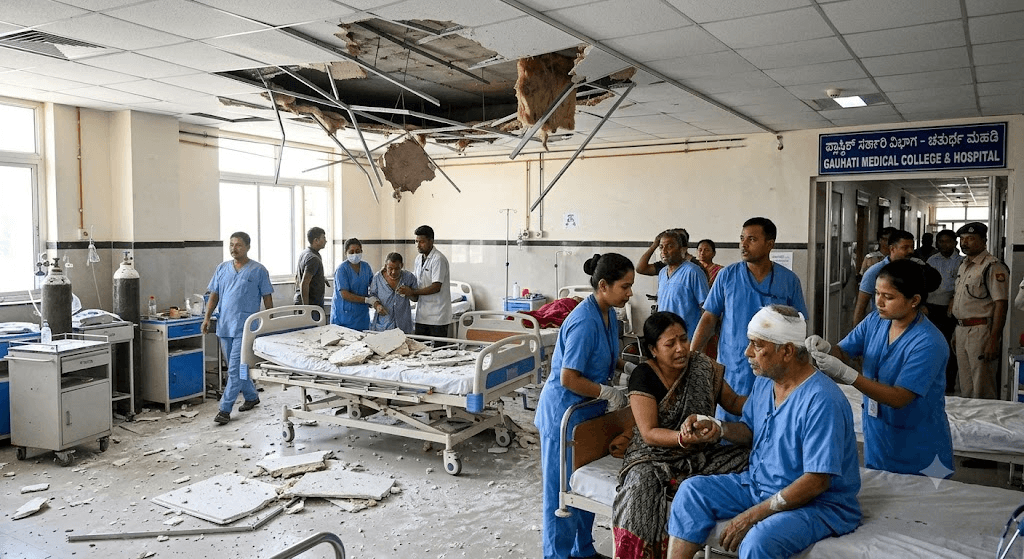 Hospital Horror: 4 Injured as Ceiling Collapses in GMCH Plastic Surgery Department Hospital Horror: 4 Injured as Ceiling Collapses in GMCH Plastic Surgery Department