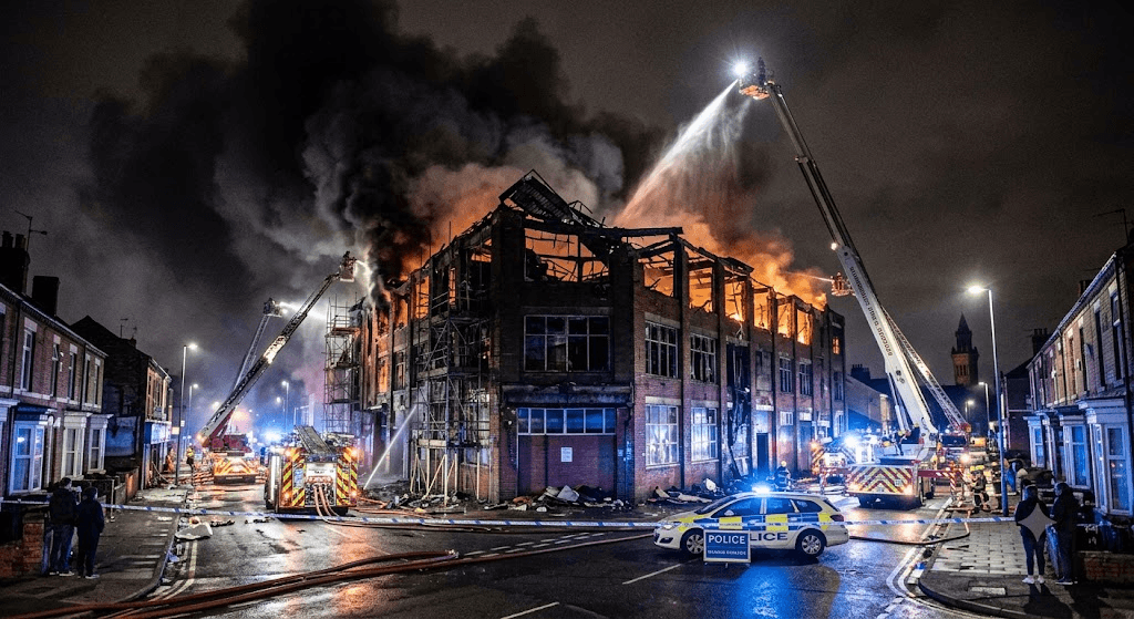 Grimsby Skyline Ablaze: Massive Fire Tears Through Derelict Commercial Building Grimsby Skyline Ablaze: Massive Fire Tears Through Derelict Commercial Building