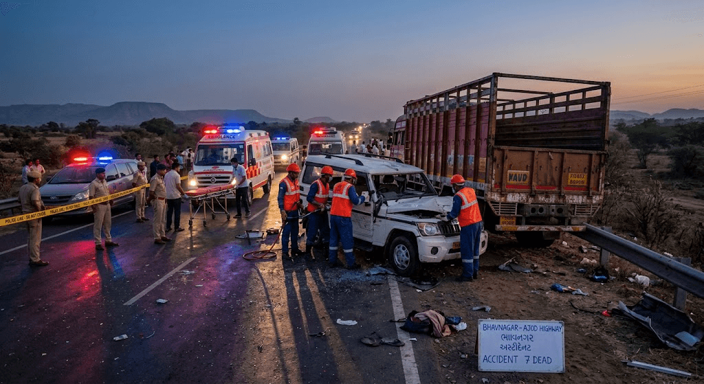 Tragedy in Gujarat: 7 Dead as SUV Slams into Parked Truck in Bhavnagar Tragedy in Gujarat: 7 Dead as SUV Slams into Parked Truck in Bhavnagar