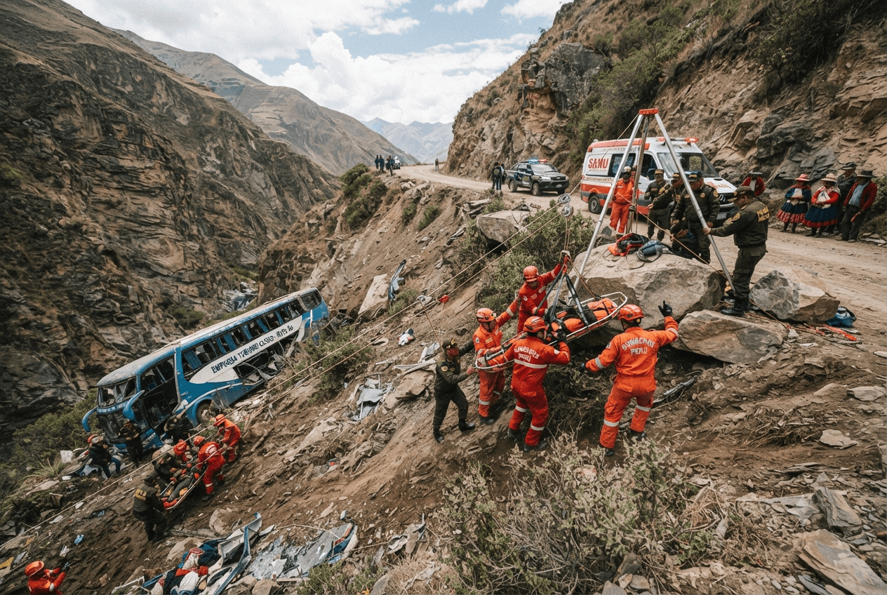 Andean Bus Disaster: Cusco Highway Accident Plunges Passenger Vehicle into Ravine, Seven Dead Andean Bus Disaster: Cusco Highway Accident Plunges Passenger Vehicle into Ravine, Seven Dead
