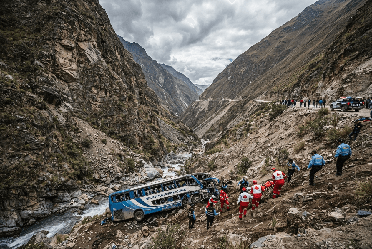 Andean Highway Crash: Interprovincial Bus Plunges Into Deep Ravine in Ancash Region Andean Highway Crash: Interprovincial Bus Plunges Into Deep Ravine in Ancash Region