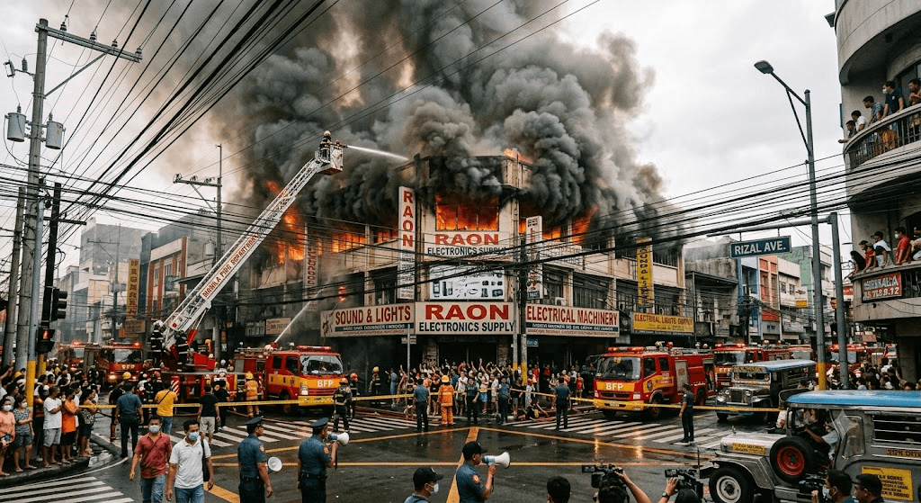 Firestorm in Quiapo: Heavy Blaze Engulfs Commercial Building at Iconic Raon Intersection Firestorm in Quiapo: Heavy Blaze Engulfs Commercial Building at Iconic Raon Intersection