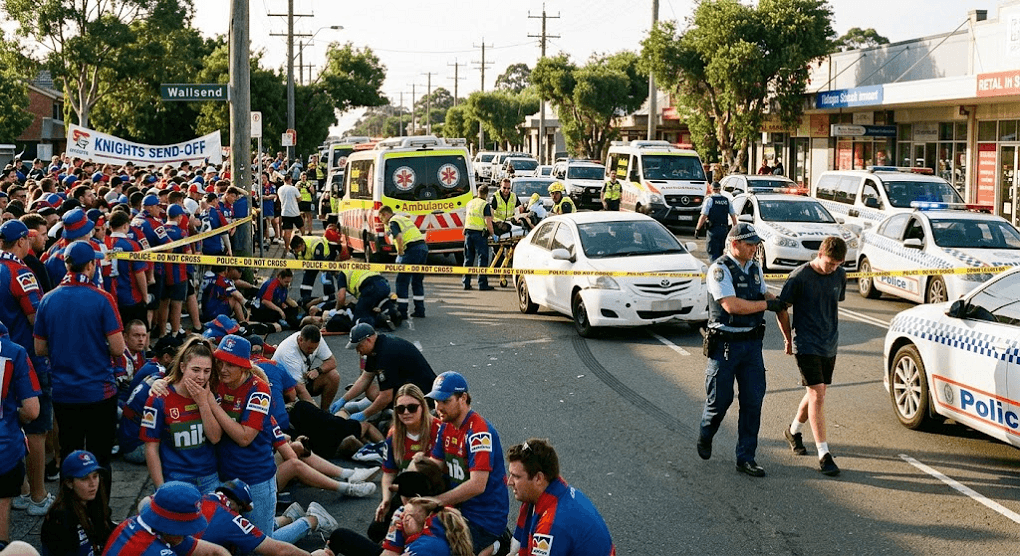 Driver Arrested After Car Charges Into NRL Knights Victory Crowd Near Wallsend Driver Arrested After Car Charges Into NRL Knights Victory Crowd Near Wallsend