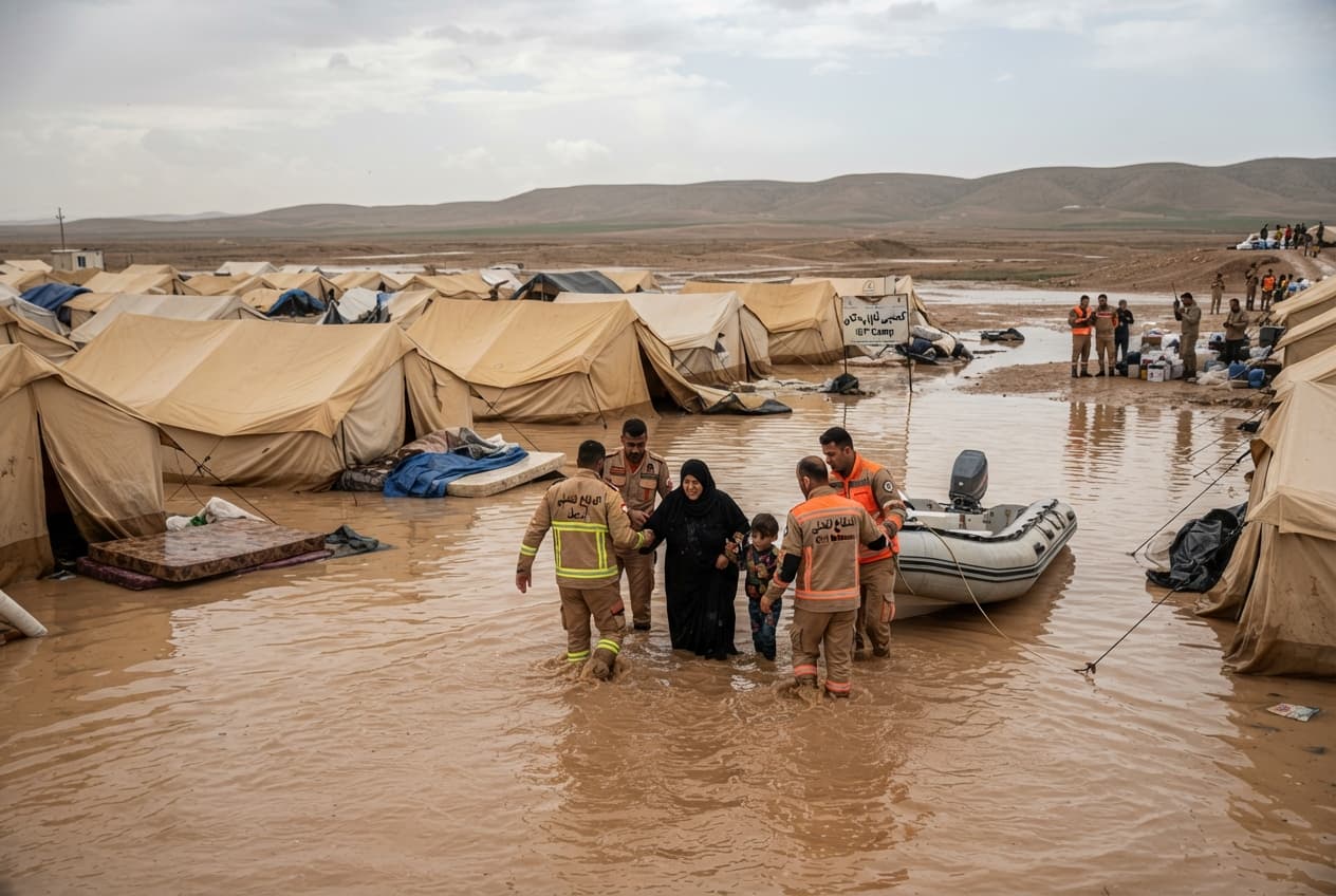 Erbil Encampment Flood: Sudden Desert Flash Floods Inundate Tents and Cause Two Drownings Erbil Encampment Flood: Sudden Desert Flash Floods Inundate Tents and Cause Two Drownings