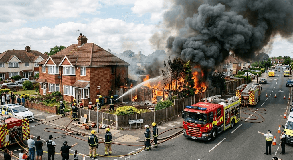 Emergency Crews Battle Massive Fire Behind Hayes Home Near Coldharbour Lane Emergency Crews Battle Massive Fire Behind Hayes Home Near Coldharbour Lane