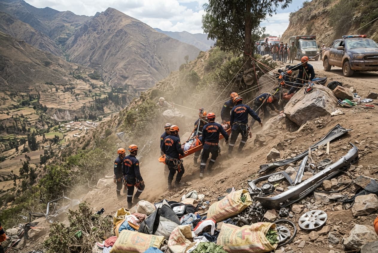 Bolivia Mountain Disaster: Rural Transport Truck Overturns on Unpaved Mountain Pass, Several Dead Bolivia Mountain Disaster: Rural Transport Truck Overturns on Unpaved Mountain Pass, Several Dead
