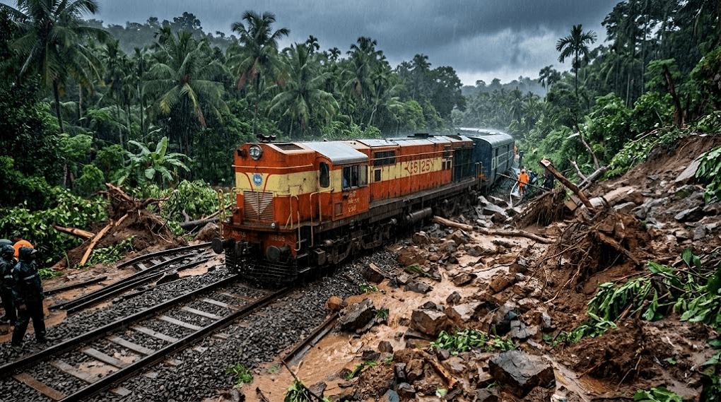 Landslide Strikes Express Train in Kerala: Locomotive Derailed Near Parassala Landslide Strikes Express Train in Kerala: Locomotive Derailed Near Parassala