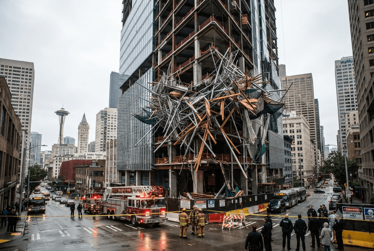 Scaffolding Collapse Tragedy: Construction Site Accident Kills Two Workers At Downtown Commercial Development Scaffolding Collapse Tragedy: Construction Site Accident Kills Two Workers At Downtown Commercial Development