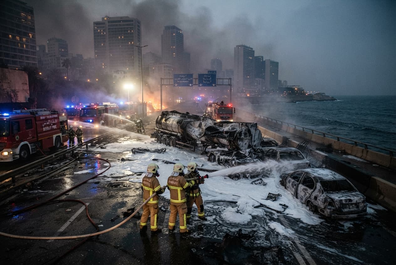 Highway Explosion, Lebanon: Fuel Tanker Blast on Coastal Route Near Beirut Leaves Two Dead Today Highway Explosion, Lebanon: Fuel Tanker Blast on Coastal Route Near Beirut Leaves Two Dead Today