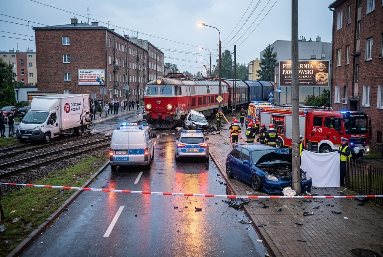 Deadly Crossing Crash in Poznan: Freight Train Hits Delivery Truck at Railway Crossing, One Dead Deadly Crossing Crash in Poznan: Freight Train Hits Delivery Truck at Railway Crossing, One Dead