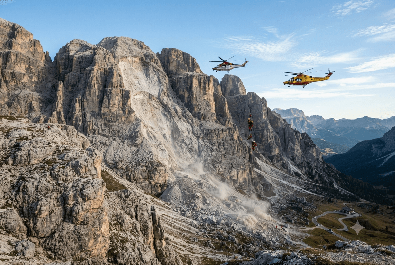 Dolomite Rockfall Crisis: Emergency Search Teams Hunt For Missing Hikers In High Mountain Terrain Dolomite Rockfall Crisis: Emergency Search Teams Hunt For Missing Hikers In High Mountain Terrain