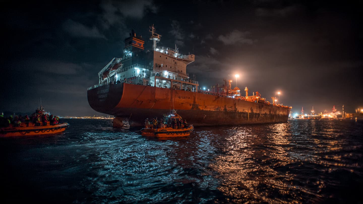 Between Anchored Tankers And Restless Harbor Winds, Gibraltar Faced Another Somber Night By The Sea Between Anchored Tankers And Restless Harbor Winds, Gibraltar Faced Another Somber Night By The Sea