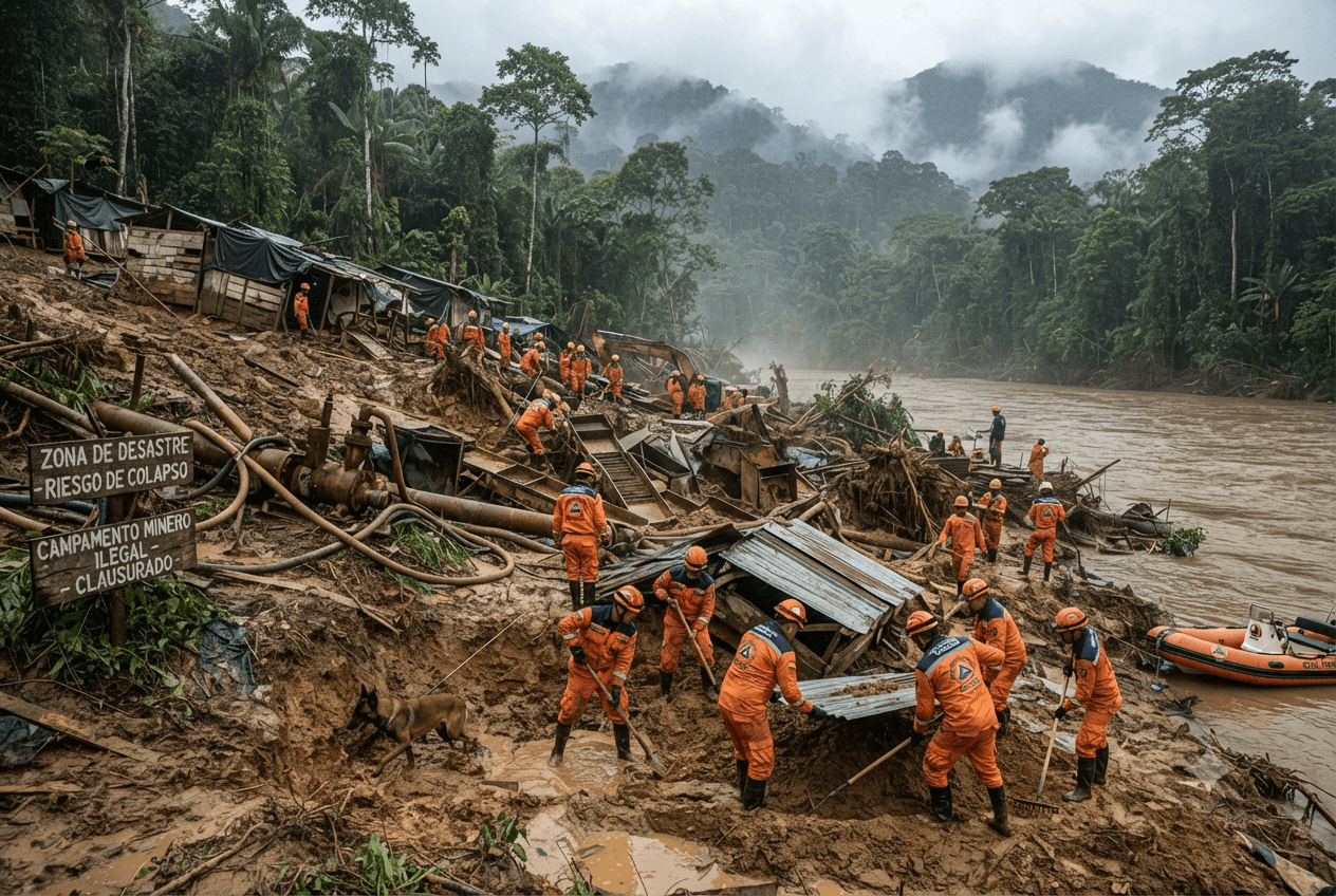 Flash Flood Overwhelms Chocó Mining Camp 7 Illegal Miners Dead: Rescue Teams Search Mud Flash Flood Overwhelms Chocó Mining Camp 7 Illegal Miners Dead: Rescue Teams Search Mud