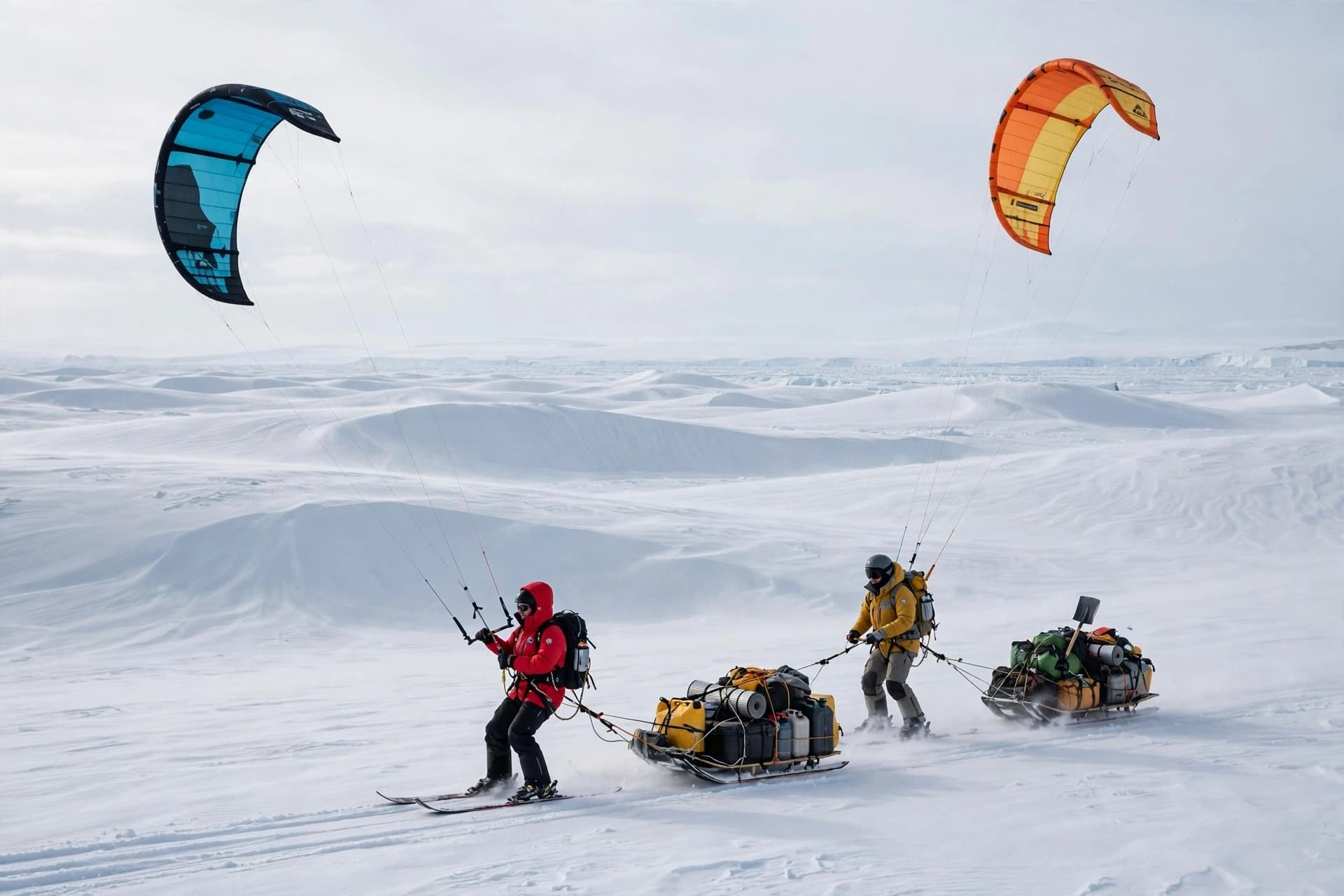 Two people, a kite, and fifteen hundred kilometers of invisible ice. Two people, a kite, and fifteen hundred kilometers of invisible ice.